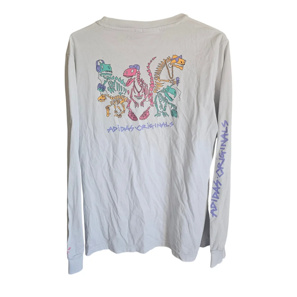 Adidas Originals Long Sleeve Graphic Tee Skeleton Dinosaur Medium